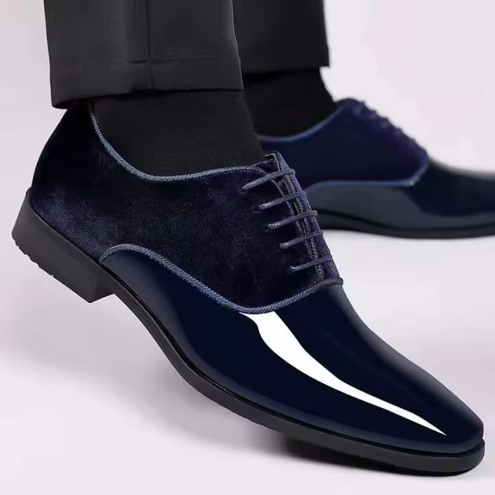 Nuevos zapatos británicos versátiles de talla grande para negocios formales cruzados con puntas brillantes de cuero para hombre - 1
