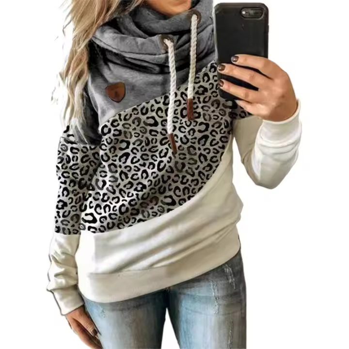 Sudadera con capucha para mujer, informal y a la moda, con retales en contraste, sudadera de lana holgada - 1