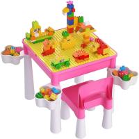 Infantil, Mesa de Actividades Construccion y Silla con 128 Piezas Juguetes de Creativos Grandes Clásicos para Niñas, Rosa - details 0