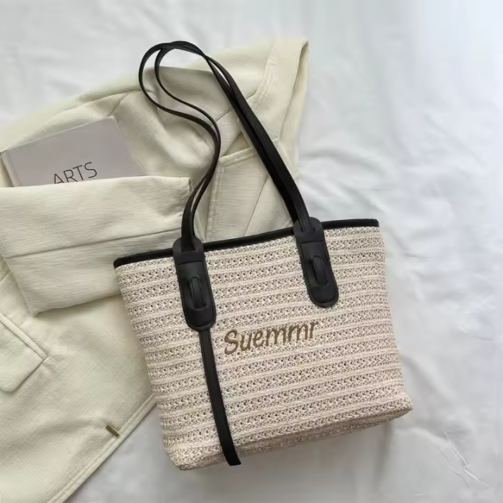 Bolso de hombro tejido de gran capacidad, novedad de verano 2023, bolso de ocio occidental, bolso de mano sencillo con temperamento - 1