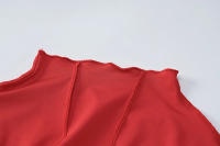 Vestido largo rojo de retazos de piel para mujer, ropa de calle ajustada con manga, artículos al por mayor para negocios, otoño 2024 - details 9