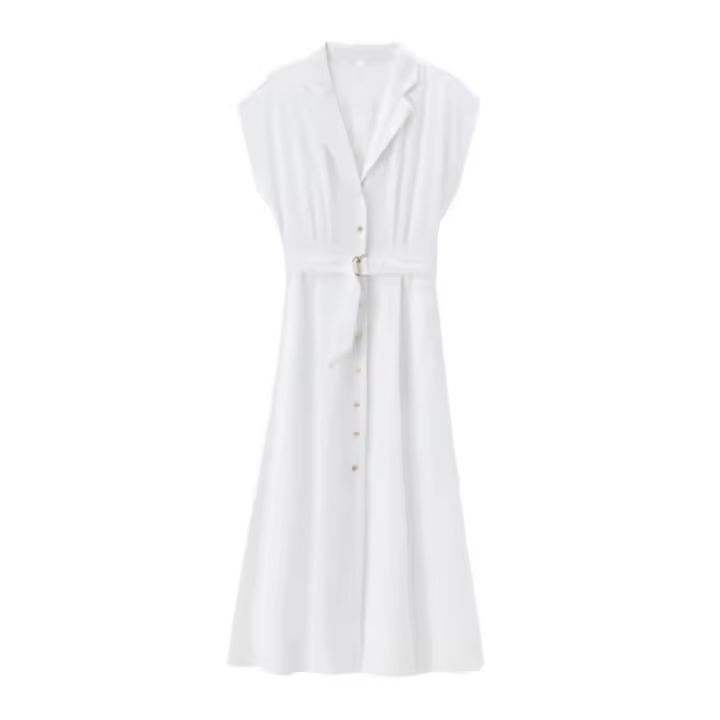 Ropa de mujer europea y americana, vestido camisero midi con cinturón de mezcla de lino 2157043 - 1