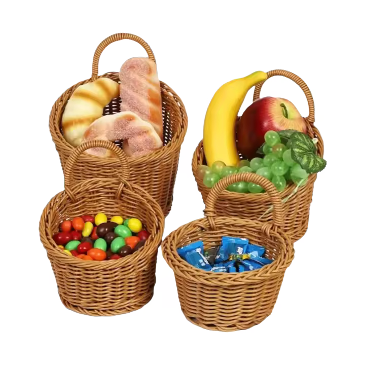 Cesta De Almacenamiento De Cocina Imitación De Rotura Con Manija Hecha a Mano Cesta Colgante Para Verduras Frutas Flores Color Marrón Decoración Para El Hogar - 1