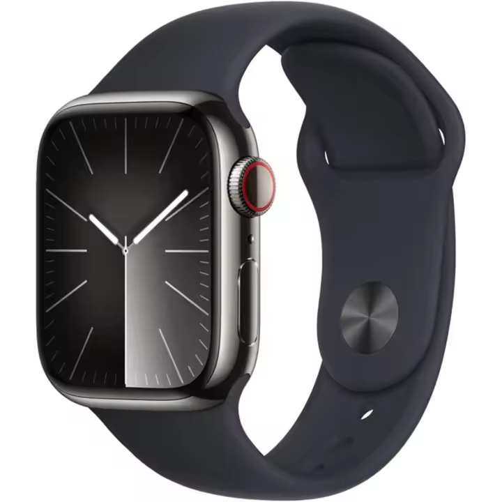 Apple Watch Series 9 Teléfono GPS 41 mm Acero inoxidable Grafito Cinturón deportivo Medianoche m/l - 1