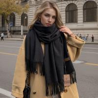 Bufanda de Cachemira de Color liso para mujer, chales gruesos y cálidos de Pashmina con borlas, manta femenina, Hijab, 2024 - details 2