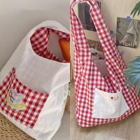 Bolso Vintage de dos caras a cuadros para mujer, bolso de hombro con entramado de ocio de estilo japonés, bolso de mano de lona para ir al trabajo al aire libre - details 14