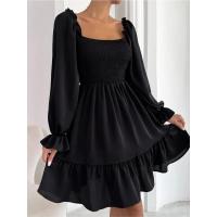 Vestido elegante de moda con cuello cuadrado largo y manga sólida para mujer - details 4