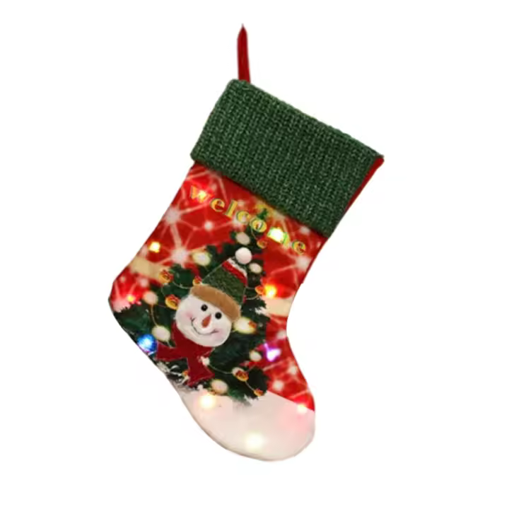 Calcetines navideños con luces LED Diseño de elementos navideños Media grande Decoración colgante Regalo para árbol de Navidad Pared de chimenea - 1