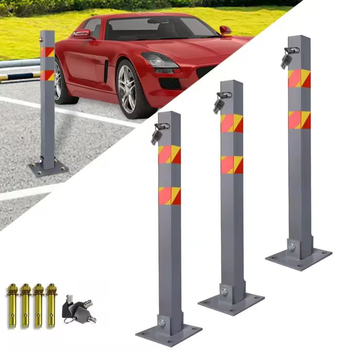 UISEBRT Poste de Estacionamiento Plegable Barrierra de Estacionamiento con 3 Llaves - 1