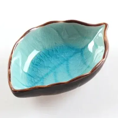 Kitchen Bowl Kitchen Tool Dish Creative Ice Crack Glaze Leaf Ceramic Seasoning Soy Sauce Vinegar Small Plates 10*7.5*3cm - 1