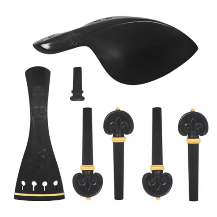 Accesorios de Violín de ébano tallados a mano, Juego de 4 piezas con cola de flor en relieve, clavijas, Chinrest y pasador final - 1