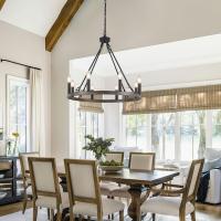 Lámpara de araña negro 8 Luces Lamparas De Techo Salon Lamparas de araña estilo vela con rueda de carro, lámparas rusticas Vintage lámpara colgante para comedor porche cocina dormitorio - details 6