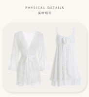 Mujer sexy V profunda pecho bajo más almohadilla para el pecho perspectiva de malla liga camisón bata conjunto de ropa de estar - details 13
