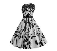 Lace patchwork floral print women summer 50s 60s elegant dress - details 77
