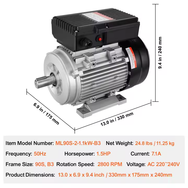 Motor eléctrico SucceBuy, motor de compresor de aire monofásico, rotación CW/CCW para maquinaria agrícola y equipos generales - 1