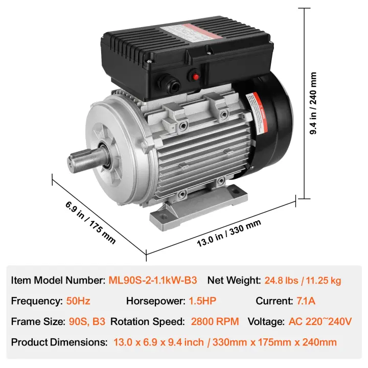 Motor eléctrico SucceBuy, motor de compresor de aire monofásico, rotación CW/CCW para maquinaria agrícola y equipos generales - 1