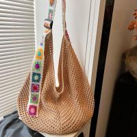 Bolso de mano de ganchillo de gran capacidad para mujer, bolsa tejida hueca ligera de estilo étnico, con correa bordada, tejido de algodón - details 9