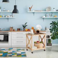 Carrito Cocina de 2 Niveles con Placa de Vidrio, Marrón, Madera de Nogal, 5 x 38 cm, 63 x 66 - details 4