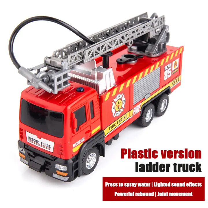 Camión de bomberos de juguete con Spray de agua, simulación de aleación, sonido y luz, escalera de rescate, modelo de coche, juguetes para niños, regalo de cumpleaños - 1