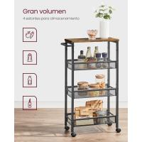 Carro de 4 Niveles, Carro Estrecho de Cocina con Ruedas, con Asa, para Espacio Reducido, 22 x 45,4 x 77 cm, para Cocina, Baño, Salón, Estudio, Marrón Rústico y Negro - details 2