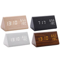 Reloj electrónico Triangular LED de madera, despertador Digital de temperatura y humedad, USB/AAA, Decoración de mesa de dormitorio - details 10