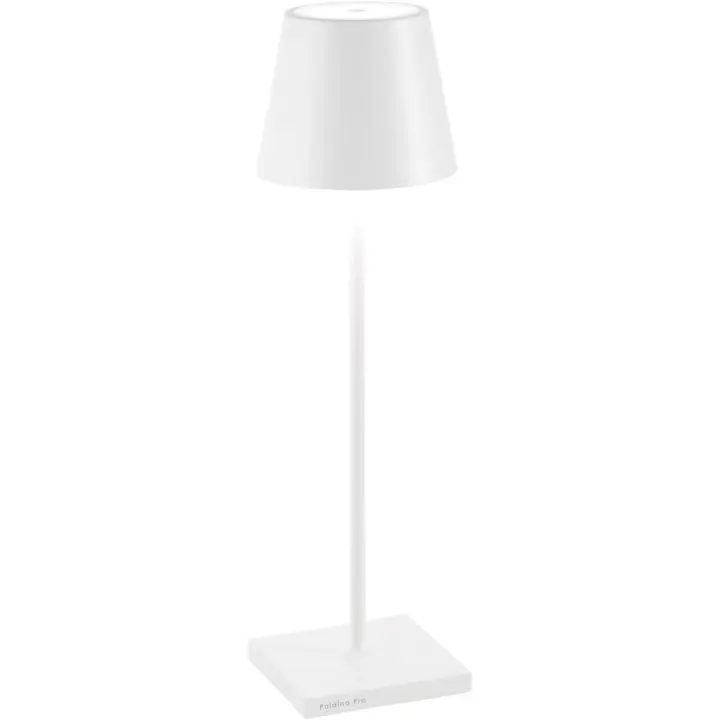 Lámpara Poldina Pro, Lámpara de Mesa Recargable e Inalámbrica con Control Táctil, También Adecuada como Lámpara de Exterior, Atenuador, 2200-3000 K, Altura 38 cm, Color Blanco - 1