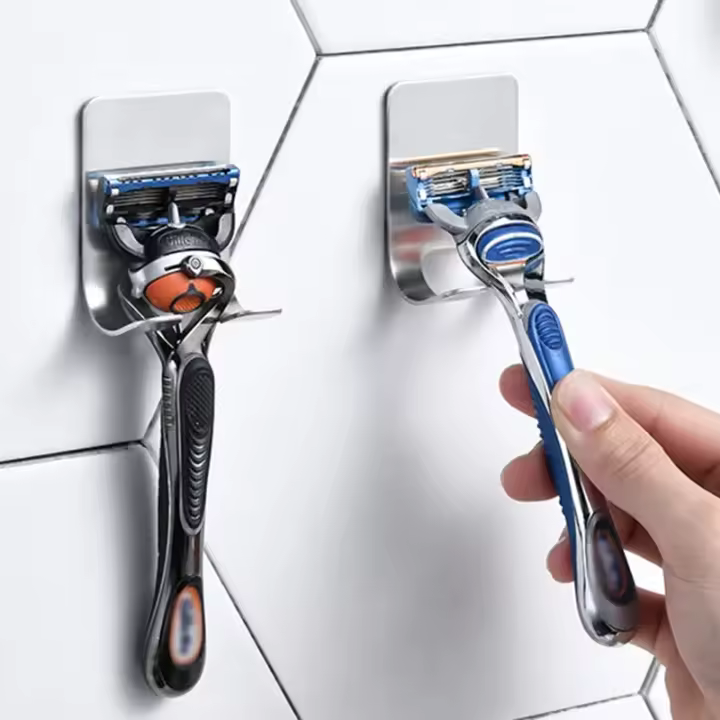 Soporte para maquinilla de afeitar sin perforaciones, gancho de almacenamiento para pared, estante para afeitadora de afeitar para hombre, estante para maquinilla de afeitar para baño, accesorios de pared para baño, 1/2 Uds. - 1