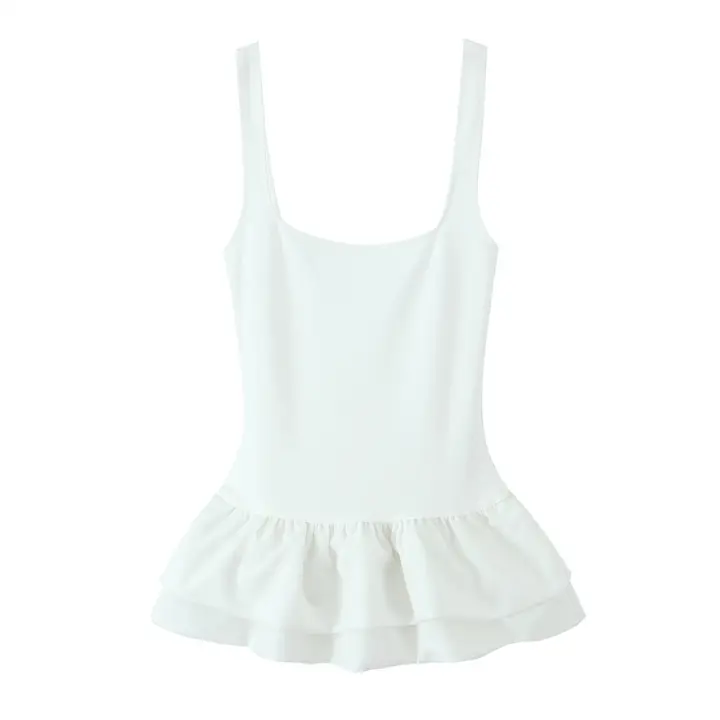 PB & ZA 2025, tops con tirantes simples y versátiles con dobladillo hinchado y temperamento ajustado, novedad de verano, ropa para mujer - 1