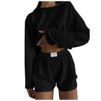 Conjunto de Pantalones Cortos Informales para Mujer Tops de Manga Larga con Cuello Redondo - details 11
