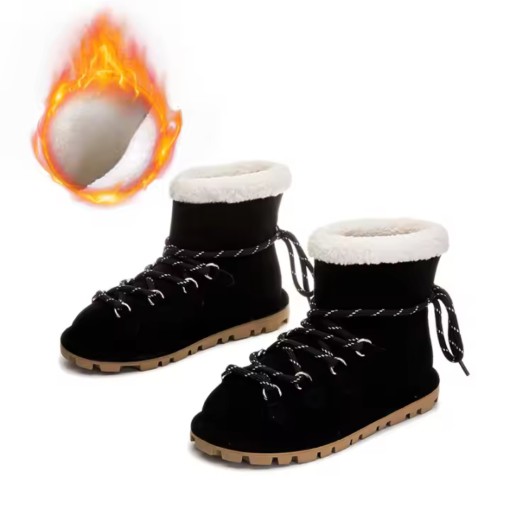 Botas de nieve de cuero nuevas, botines cortos con forro térmico de terciopelo. - 1