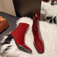 Nuevas botas de mujer invierno estilo europeo y americano cabeza cuadrada cremallera trasera botas cortas de mujer tacón grueso botas de tacón medio botas Martin de mujer 2025 - details 10