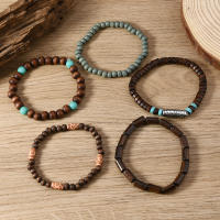 Juego de 5 Pulseras de Madera Vintage con Turquesa, Brazalete Elástico Multinivel para Hombre, Regalos para Hombre, Diseño Minimalista, Material Ecológico - details 20