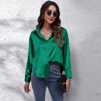 Camisa De Seda Para Mujer Elegante Y Cómoda De Satén Manga Larga Cuello En V Abierta Estilo Oficina Primavera Otoño - details 5