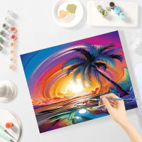 RUOPOTY Pintura al número de Árbol de Coco Sol y Noche en Lienzo Arte abstracto Pintados a mano Kits de pintura al número Decoración para el hogar 20x30cm - details 4