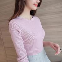 Suéter informal liso para mujer, jersey blanco ajustado de punto, Tops de manga larga, jersey con cuello de mariposa para otoño e invierno de Corea para mujer - details 6