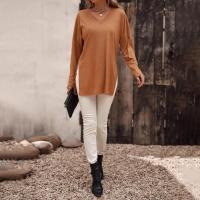 Camiseta de Manga Larga para Mujer Cuello en V Color Sólido Moda Coreana en Punto - details 6