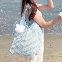 Bolso de hombro portátil, bolso de punto ahuecado, bolsa de almacenamiento de gran capacidad, bolso tejido, bolso de mano a rayas de ganchillo para exteriores - details 7