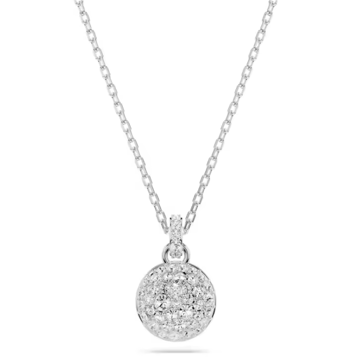 Swarosk Pave CZ colgante de disco de piedra de Plata de Ley 925, collar con dije de cristal redondo, regalo de joyería para mujer ﻿ - 1