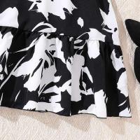 Moda coreana de verano para niños, manga corta floral negra con cinturón, vestido cómodo y decente para fiesta o vacaciones - details 25