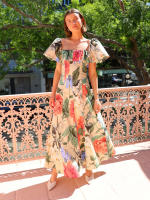 2025 nueva falda de playa de un hombro con estampado de gasa, vestido largo estilo vacaciones junto al mar para mujer - details 6
