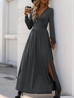 Elegante Vestido de Manga Larga para Mujer Color Sólido, Cuerpo a Justa, Corset, Línea A, Algodón, Chic - details 1