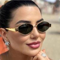 Gafas de sol para mujer, vintage, estrechas, hexagonales, montura de metal, retro, UV400 - details 9