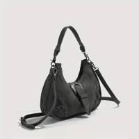 Bolso Cruzado Motocicleta Punk Retro Bolso de Hombro Negro con Correa Desmontable, Hebilla, Detalles de Pendientes Bolso de Moda Casual para Mujeres - details 5