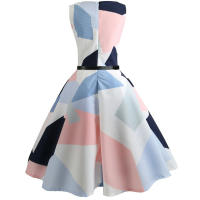 Floral print summer women  vintage elegant swing party a line dress - details 9