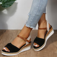 Sandalias de Mujer con Cuñas Moda Hebilla Punta Abierta Cómodas Ligeras Tacones Altos Resistentes al Desgaste para Oficina y Boda - details 5