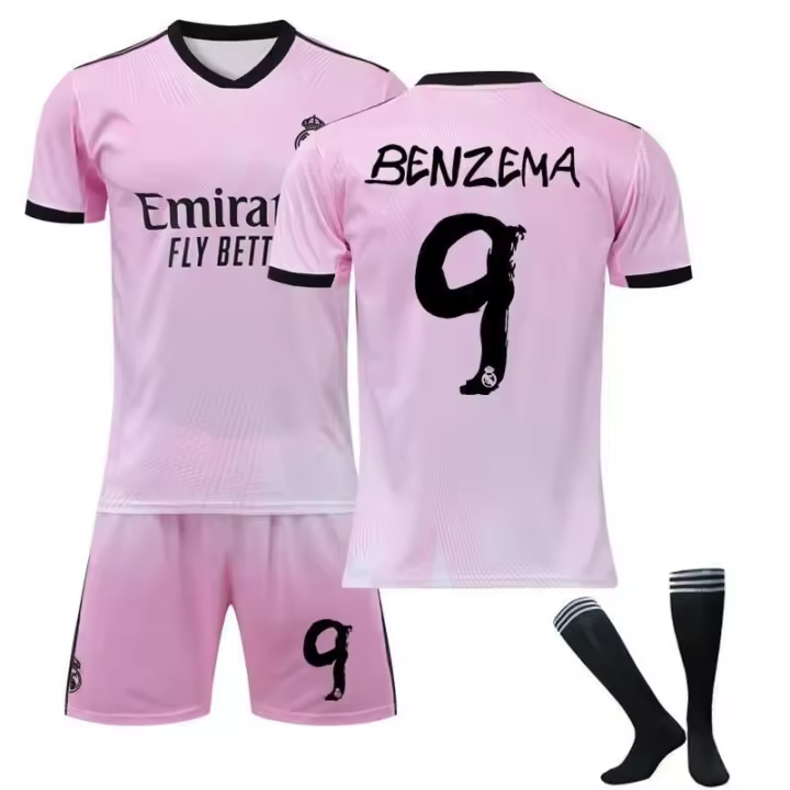 Camiseta de Colaboración Rosa de Real Madrid Edición Commemorativa No. 9 Benzema No. 7 Hazard No. 10 No. 20 Uniforme de Equipo Deportivo - 1