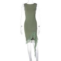 Vestido Maxi Mujer Elegante Verano Sin Mangas Cintura Ajustada Slim Espalda Descubierta Volantes Irregular Fiesta Calle Moda Polyester - details 6