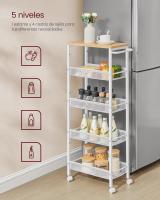 Carro de 4 Niveles, Carro Estrecho de Cocina con Ruedas, con Asa, para Espacio Reducido, 22 x 45,4 x 77 cm, para Cocina, Baño, Salón, Estudio, Marrón Rústico y Negro LRC033B01 - details 34