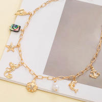 Europea y americana transfronteriza nueva moda clave forma de amor cereza fruta animal marino colgante múltiple chapado en oro collar joyería - details 3