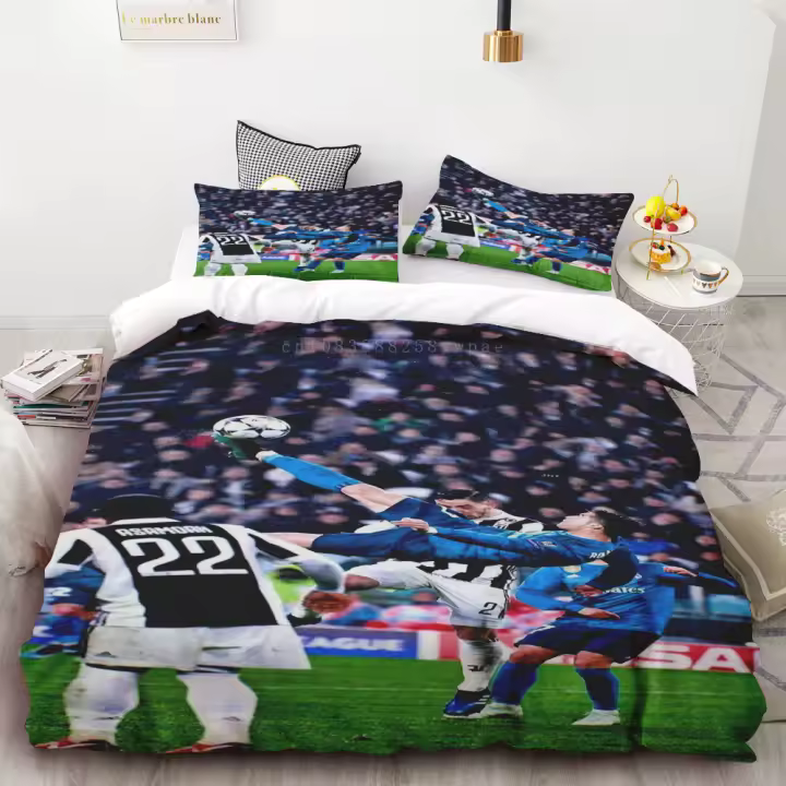 Juego de ropa de cama con estampado de estrella de fútbol para niños y niñas, funda de edredón, 2 fundas de almohada, Twin, Queen Size, textiles para el hogar, moda para adultos, CR7 - 1